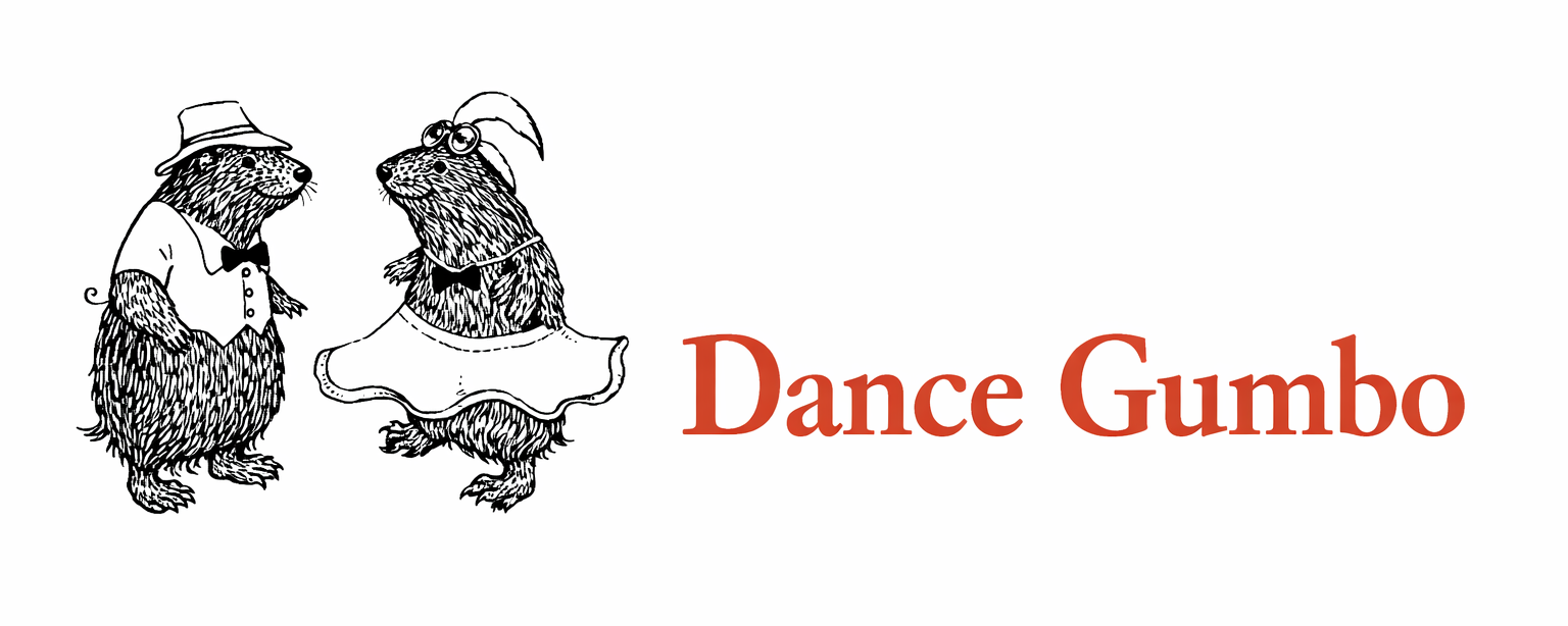 two animals dancing with orange text that says Dance Gumbo